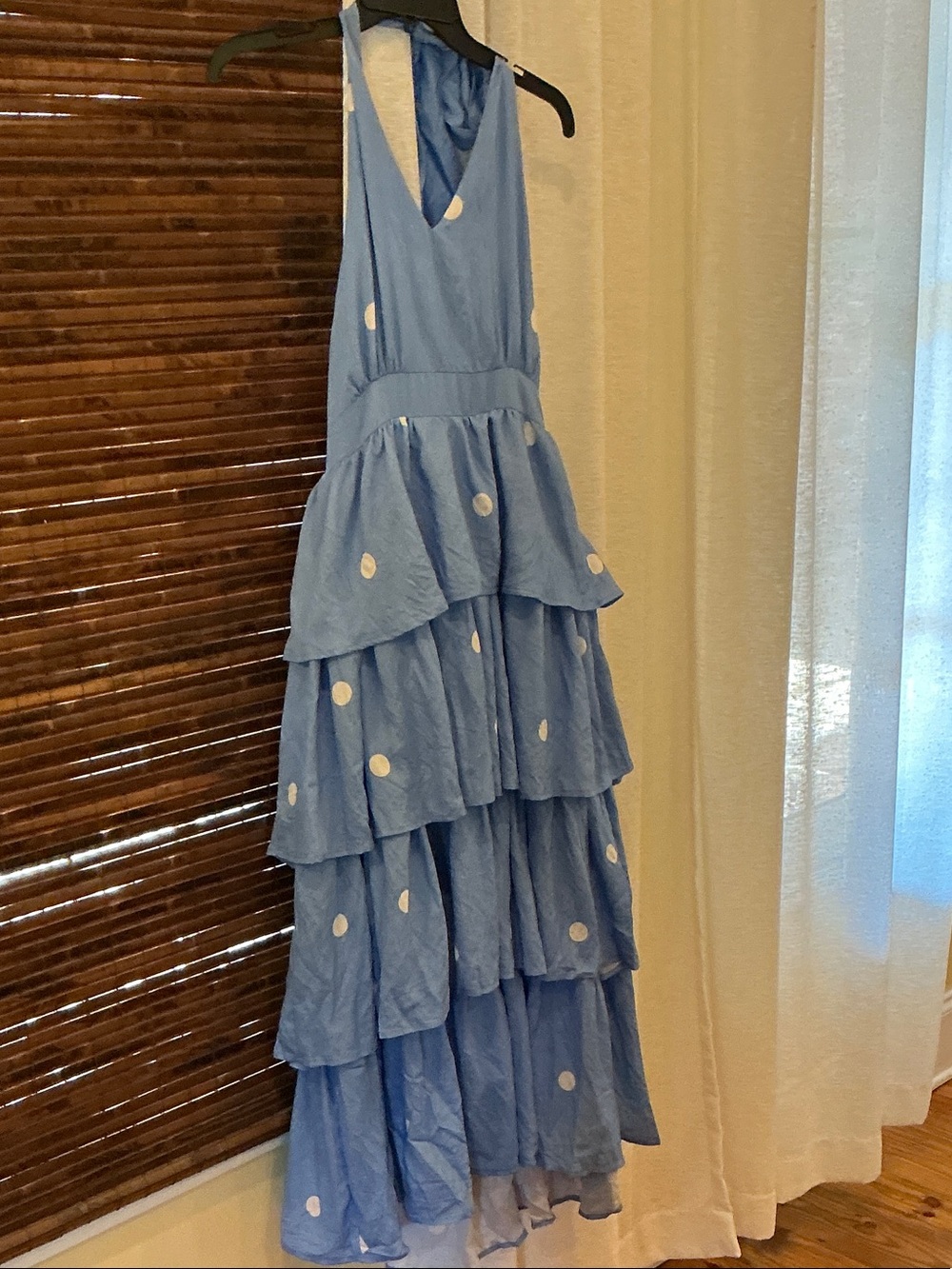 entro Blue Polka Dot Tiered Ruffle Women’s Dress